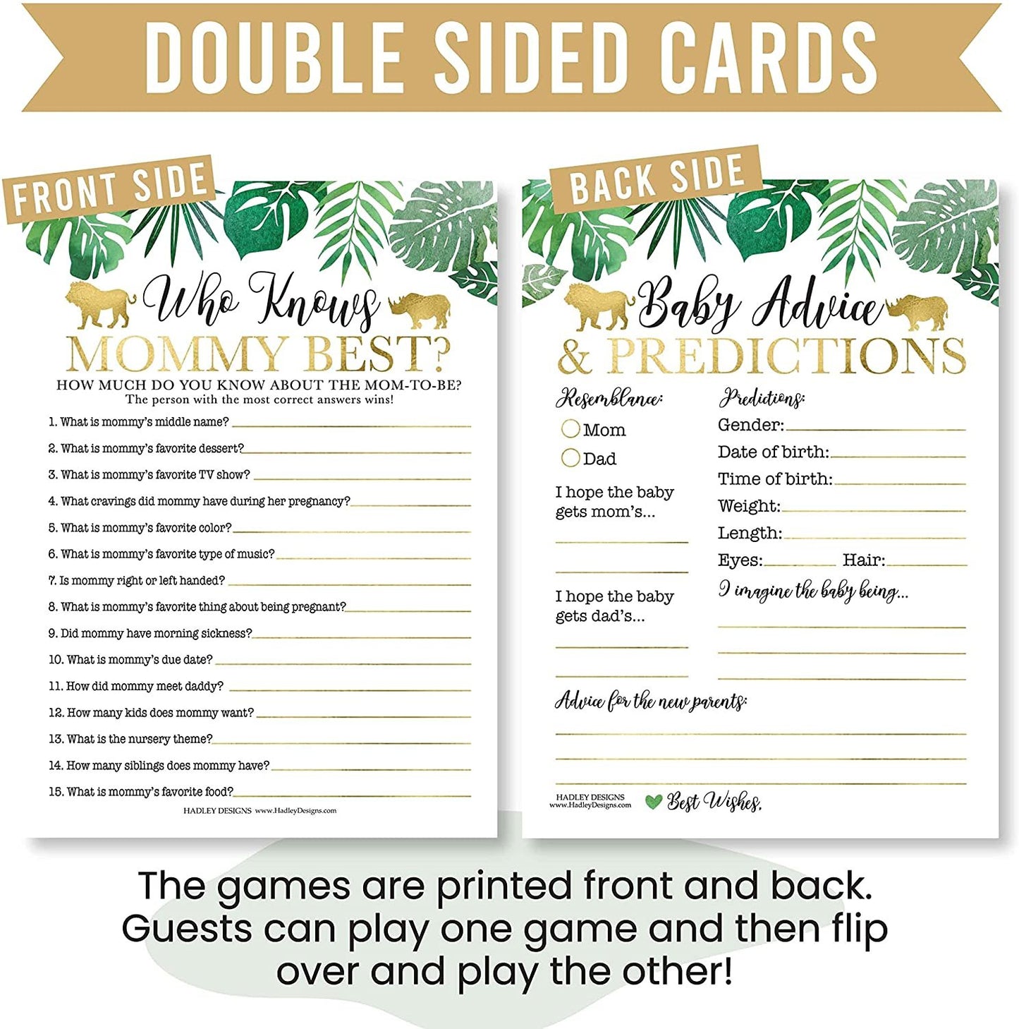 75 Safari Baby Shower Games Gender Neutral - 6 Games Double Sided, Who Knows Mommy Best Baby Shower Game Funny, Baby Shower Advice Cards, etc, Baby Prediction And Advice Cards, Gender Reveal Games