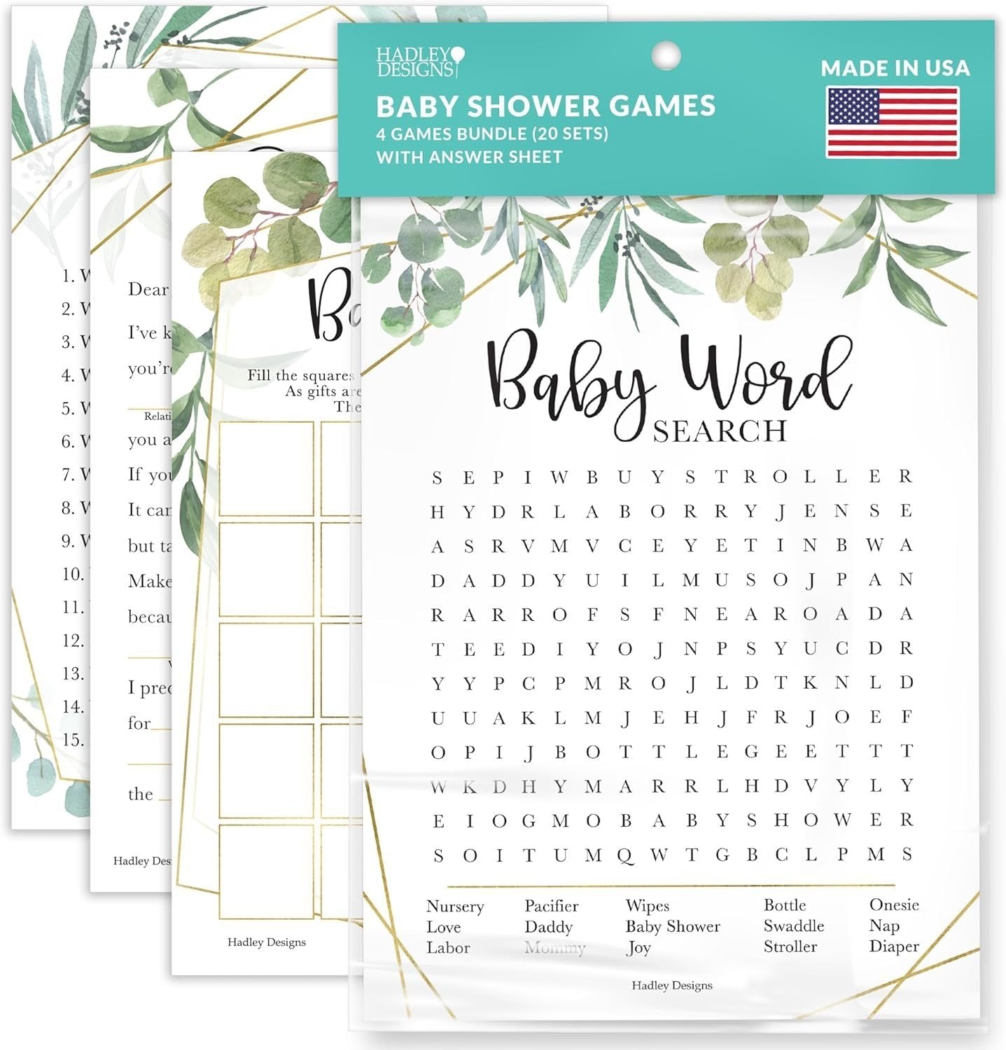 Word Search, Who Knows Mommy Best, Mad Libs, & Bingo Games | Set of 40 | Baby Shower Games