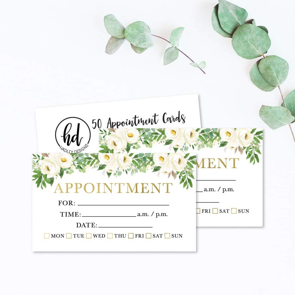 50 White Floral Appointment Reminder Cards, Next Apt. With Medical Doctor, Dental, Salon, Therapy, Dog Grooming, Cleaning Business, Flower Custom Personalized Blank Recall Service Reminder Notes