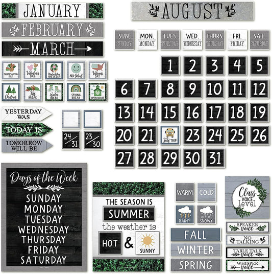 Farmhouse Classroom Calendar Set Bulletin Board Sets For Teachers - Bulletin Board Calendar For Classroom, School Calendar For Classroom, Classroom Calendar Bulletin Board Set For Classroom Decor