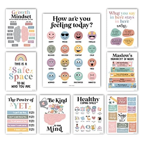 Boho Colorful Mental Health Posters | Set of 9 | Classroom Decor