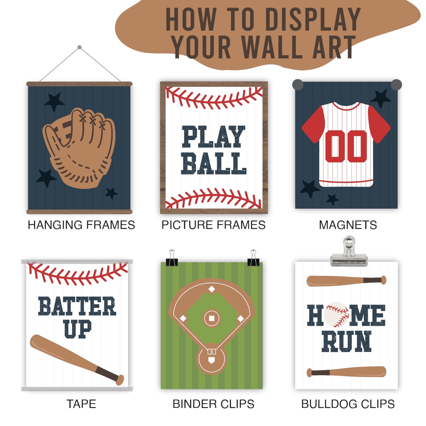 Baseball Children's Wall Art | Set of 6 | Home Decor