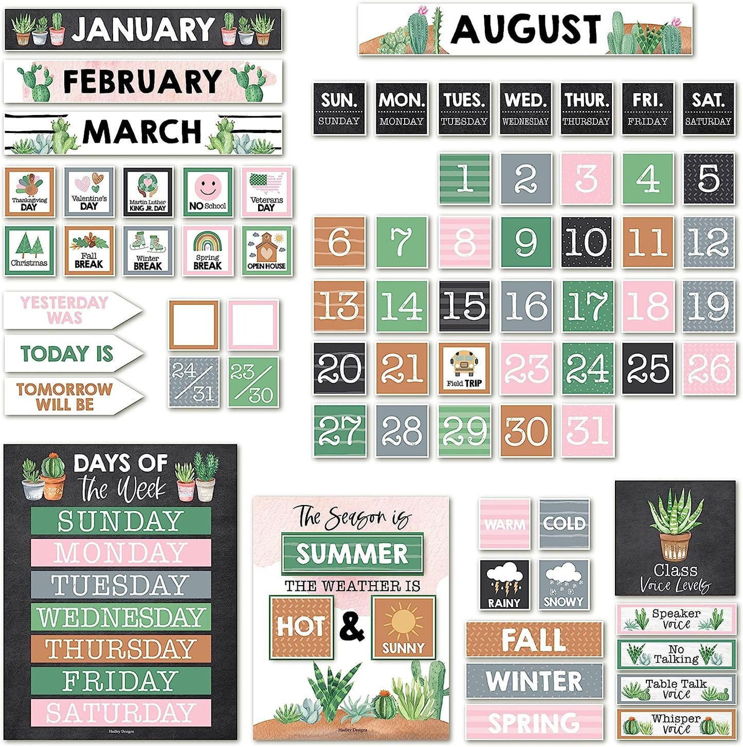 Cactus Classroom Calendar Set Bulletin Board Sets for Teachers - Bulletin Board Calendar for Classroom, School Calendar for Classroom, Classroom Calendar Bulletin Board Set for Classroom Decorations