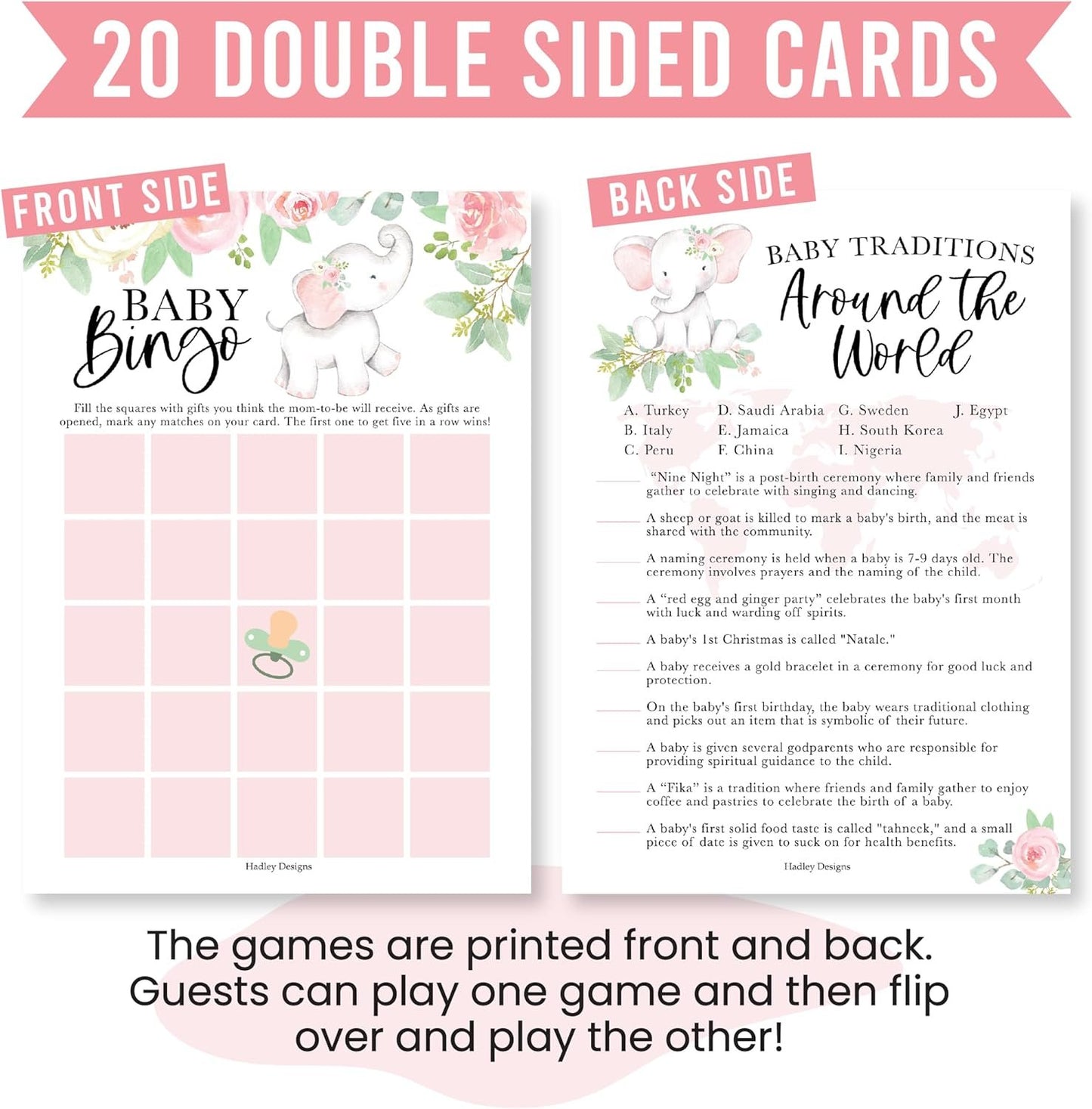 20 Elephant Baby Shower Games For Girl - Hilarious Baby Shower Games Girl, Baby Games For Baby Shower Bingo Game Girl, Baby Girl Baby Shower Tradition Cards, Baby Girl Baby Shower Games Funny