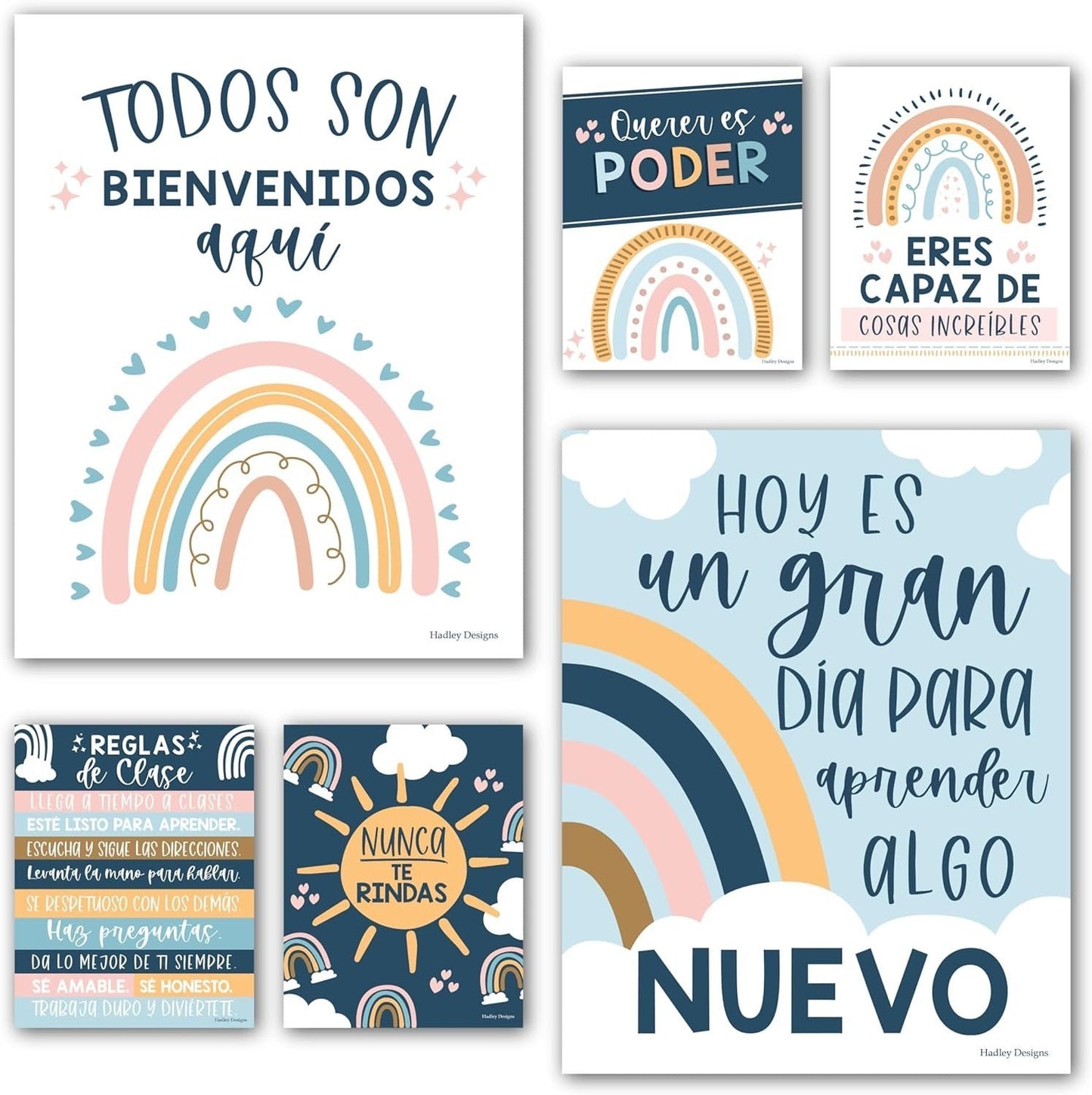 Boho Rainbow Spanish Motivational Posters | Set of 6 | Spanish Classroom Supplies