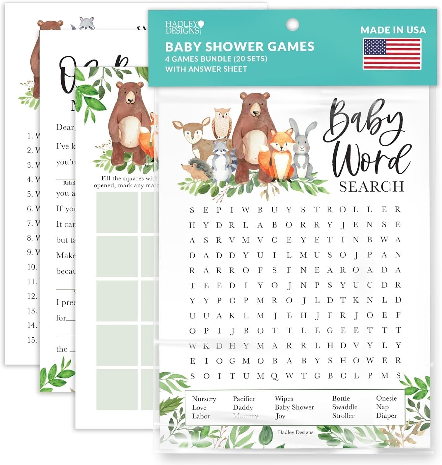 Word Search, Who Knows Mommy Best, Mad Libs, & Bingo Games | Set of 40 | Baby Shower Games