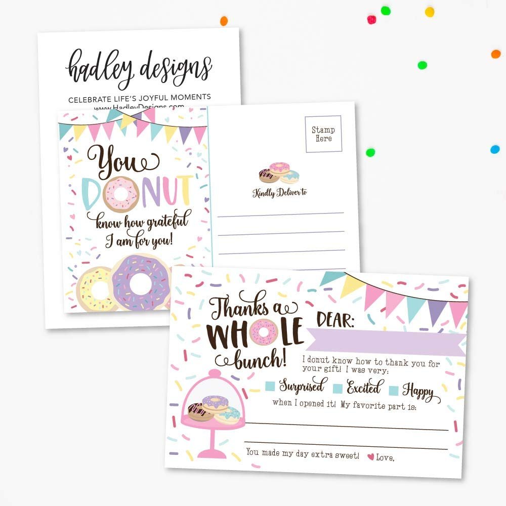 25 Donut Party Fill In The Blank Kids Thank You Cards, Pink Sprinkles Themed Confetti Bday Party Notes, Doughnut Frosting Adult or Children Birthday, Breakfast Baking Supplies, Sweet Treats Ideas