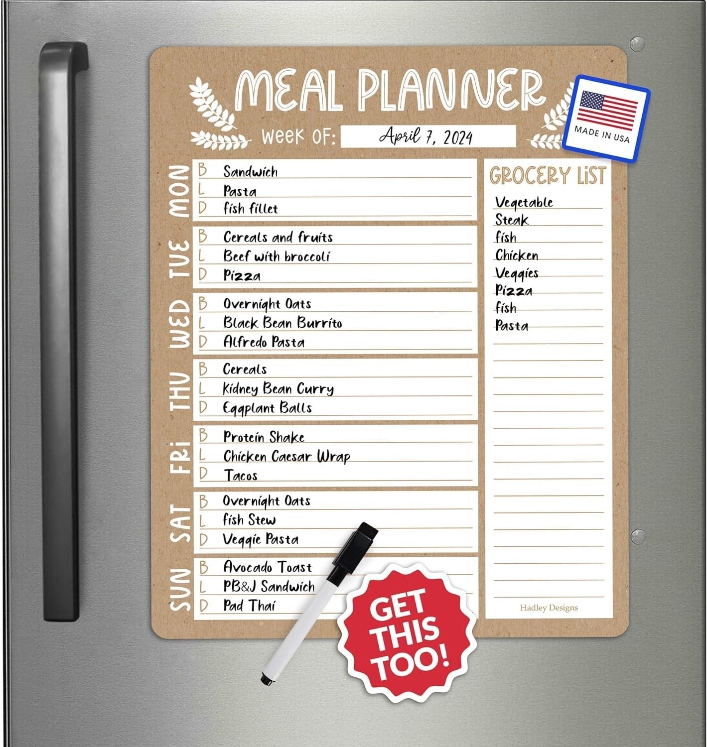 Rustic Kraft Magnetic Meal Planner | Weekly | Calendar & Planners