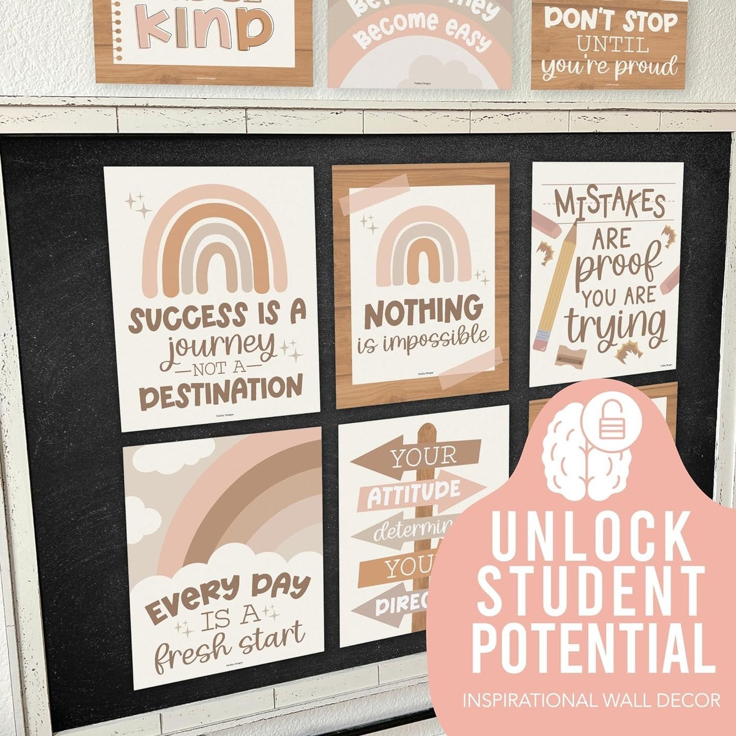 Neutral Classroom Motivational Posters | Set of 9 | Educational Supplies