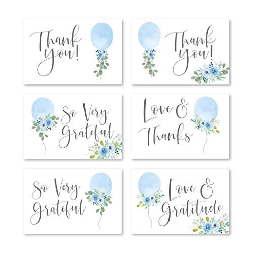 Blue Balloon Folded Thank You Cards | Set of 24 | Baby Shower