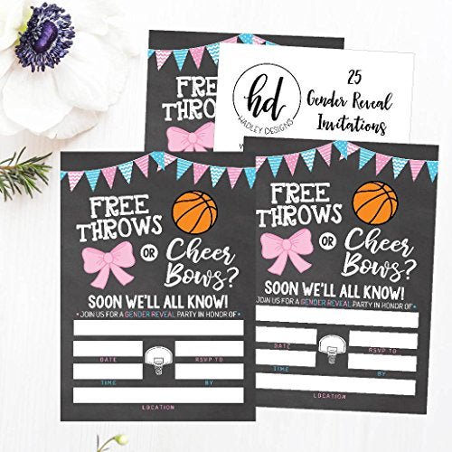Gender Reveal Party Invitations | Set of 25 | Cards & Party
