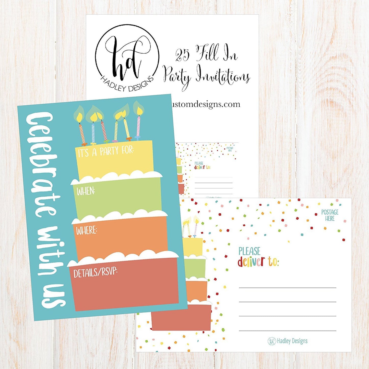 25 Cake Rainbow Party Invitations for Kids, Teens, Adults, Boys & Girls, Blank Children Happy 1st Birthday Invitation Cards, Unique Baby First Bday Invites, Toddler 1 2 3 Year Old rsvp Invites Fill In