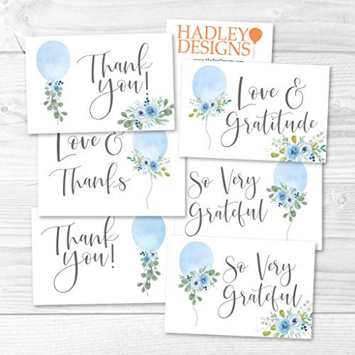 Blue Balloon Folded Thank You Cards | Set of 24 | Baby Shower