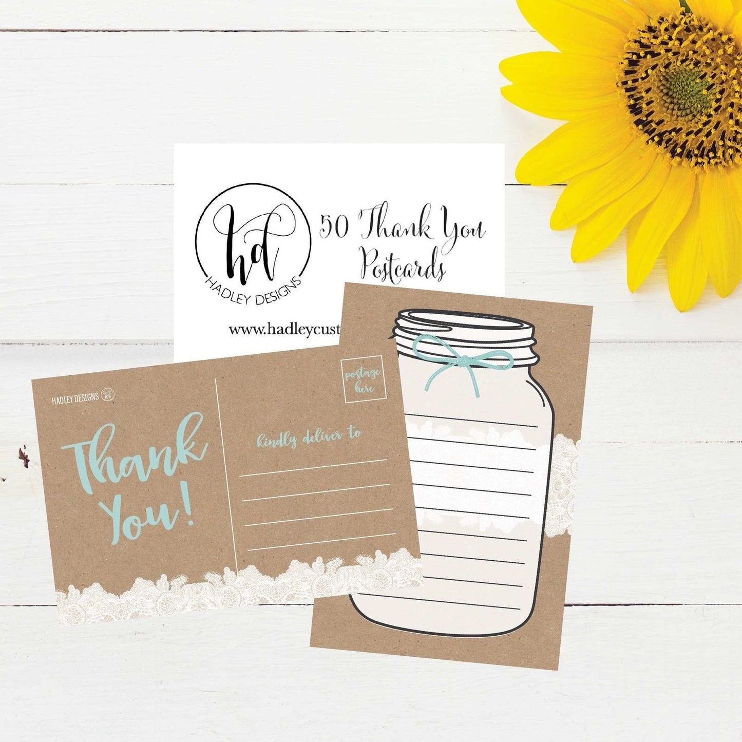 50 4x6 Rustic Blank Thank You Postcards Bulk, Cute Kraft Modern Blank Thank You Note Card Stationery For Wedding Bridesmaid Bridal or Baby Shower, Teachers, Appreciation, Religious, Business, Holiday