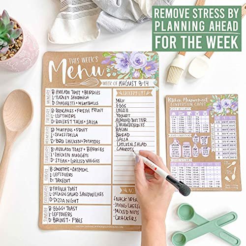 Purple Kraft Floral Magnetic Meal Planner | Weekly | Calendar & Planners