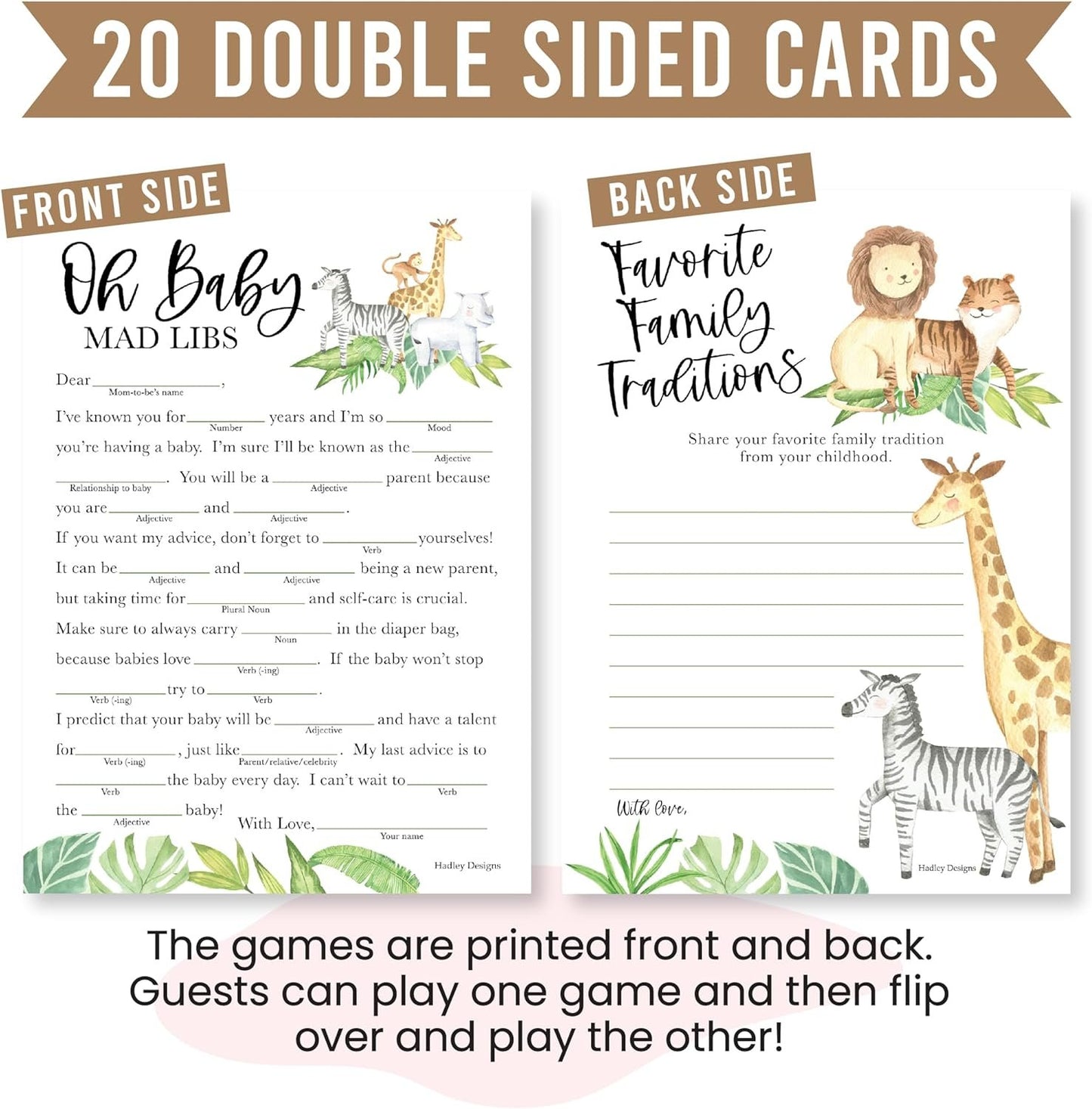 20 Safari Baby Shower Games Gender Neutral - Hilarious Baby Shower Games For Girl, Funny Baby Shower Games Boy, Advice Cards Baby Shower Mad Libs Game Funny, Family Tradition Cards For Baby Shower