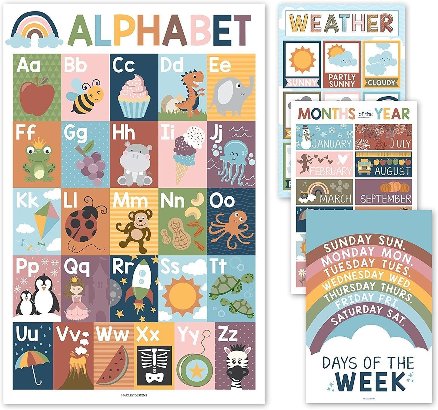 ABC, Days, Months, & Weather Prek Posters | Set of 4 | Educational Posters