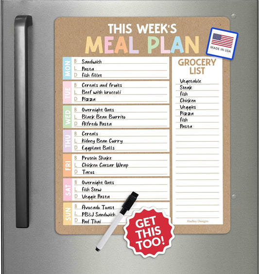 Rustic Weekly Dinner Menu Board for Kitchen - Magnetic Meal Planner for Refrigerator White Board Dry Erase, Weekly Menu Board for Fridge Whiteboard, Weekly Meal Planner Magnetic Fridge Whiteboard