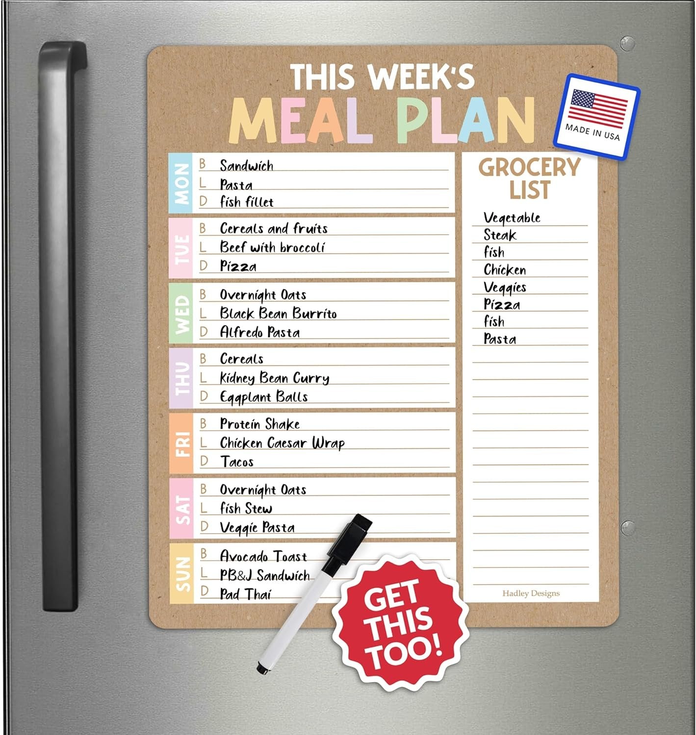 Rustic Weekly Dinner Menu Board for Kitchen - Magnetic Meal Planner for Refrigerator White Board Dry Erase, Weekly Menu Board for Fridge Whiteboard, Weekly Meal Planner Magnetic Fridge Whiteboard