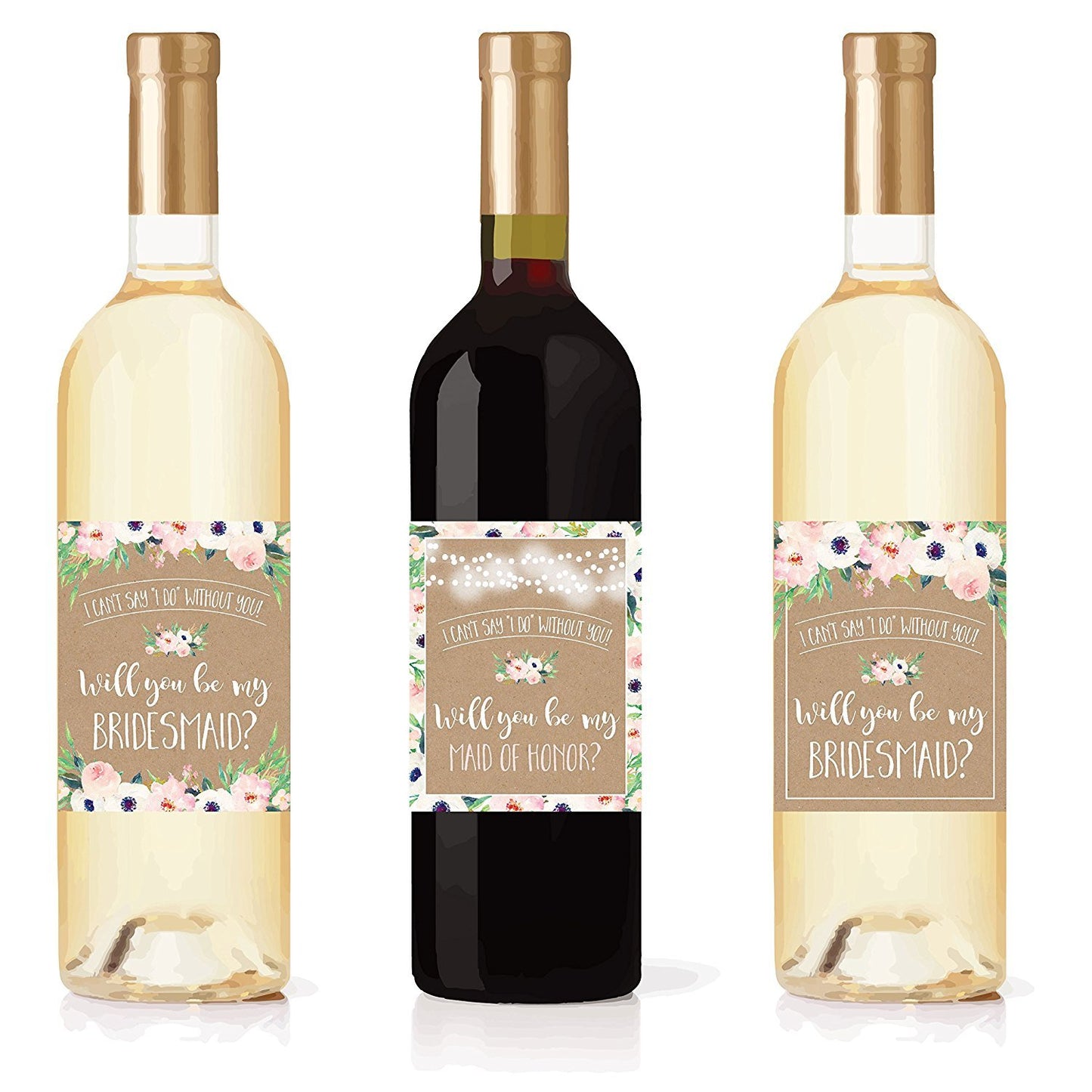 Kraft Floral Will You Be My Bridesmaid Stickers or Wine Bottle Labels, Bridal Party Favors, Maid of Honor Proposal Ideas, Ask Your Bridesmaids To Be in Wedding Gifts, I Can't Say I Do Without You