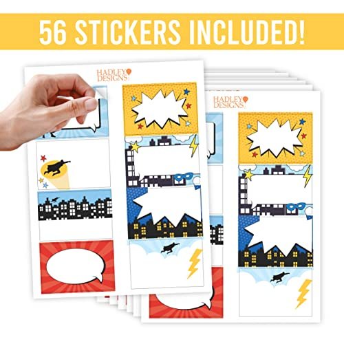 Superhero Name Tag Stickers | Set of 56 | Classroom Supplies