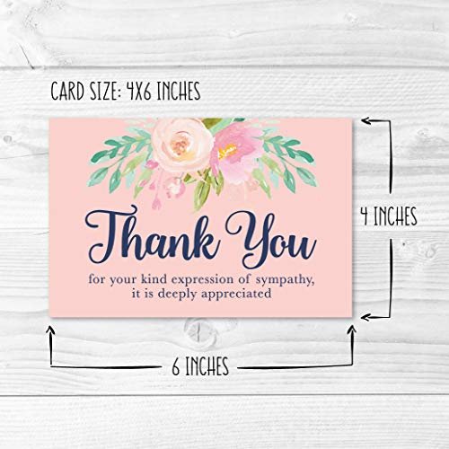 Navy Floral Folded Thank You Cards | Set of 24 | Sympathy