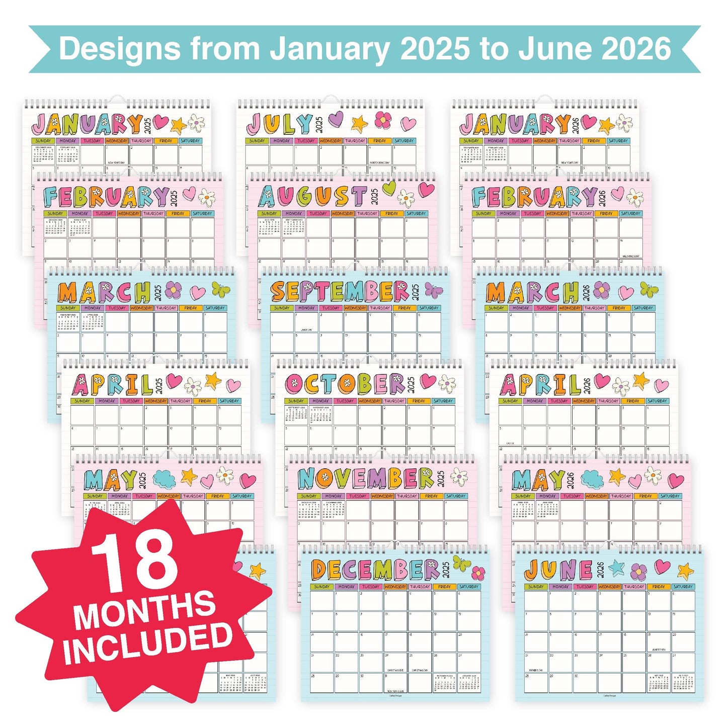 Notebook Large Wall Calendar | 2025-2026 | 18 Month | Home & Office