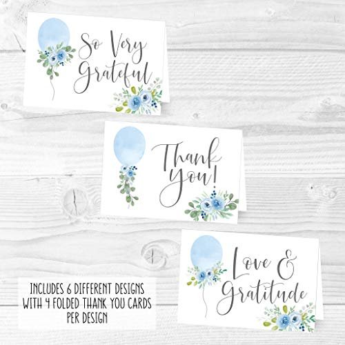 Blue Balloon Folded Thank You Cards | Set of 24 | Baby Shower