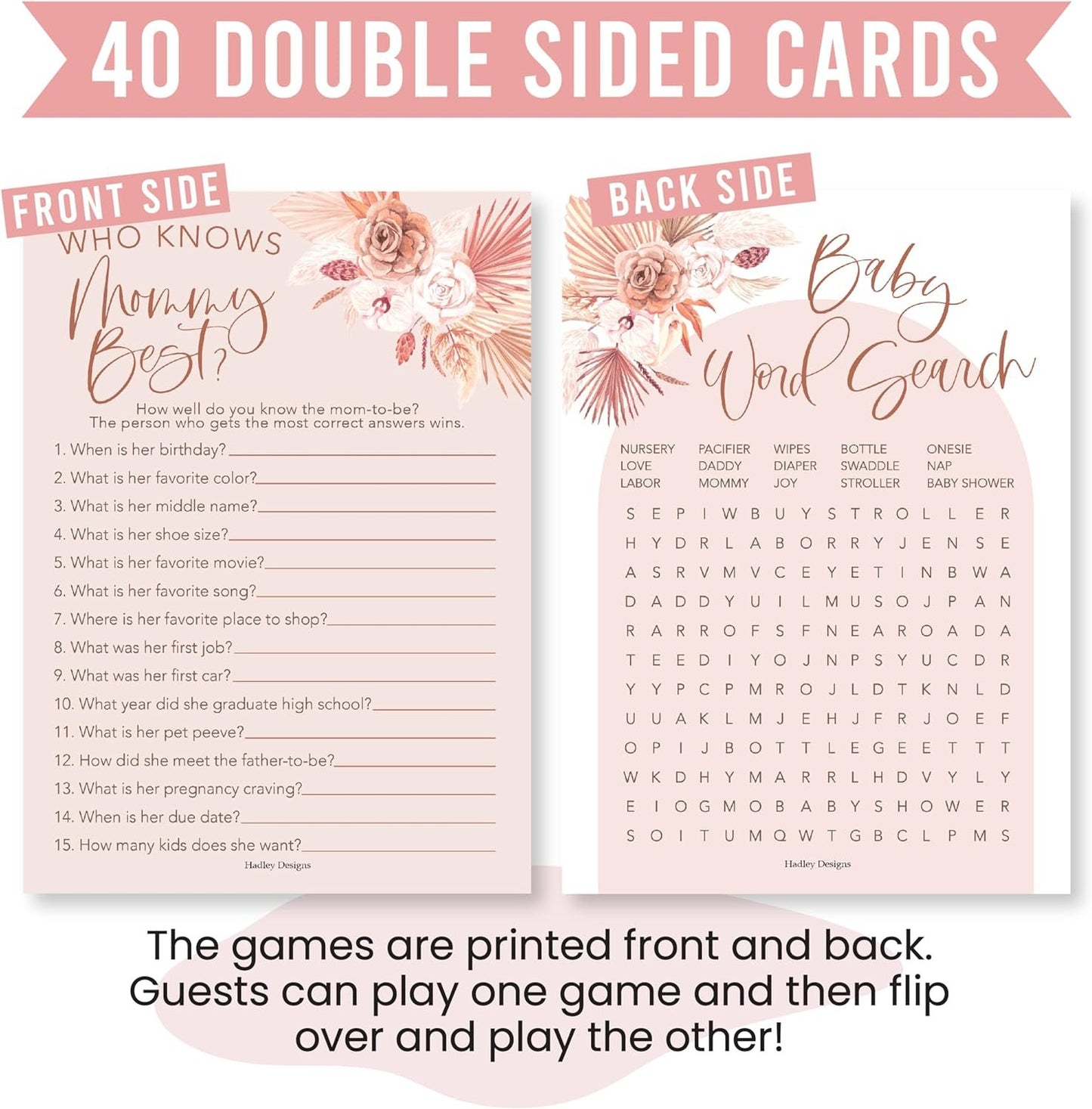 40 Boho Baby Shower Games For Girl - Baby Games For Baby Shower Bingo Game Girl, Who Knows Mommy Best Baby Shower Game, Baby Girl Baby Shower Word Search Game, Advice Cards Baby Shower Mad Libs Game