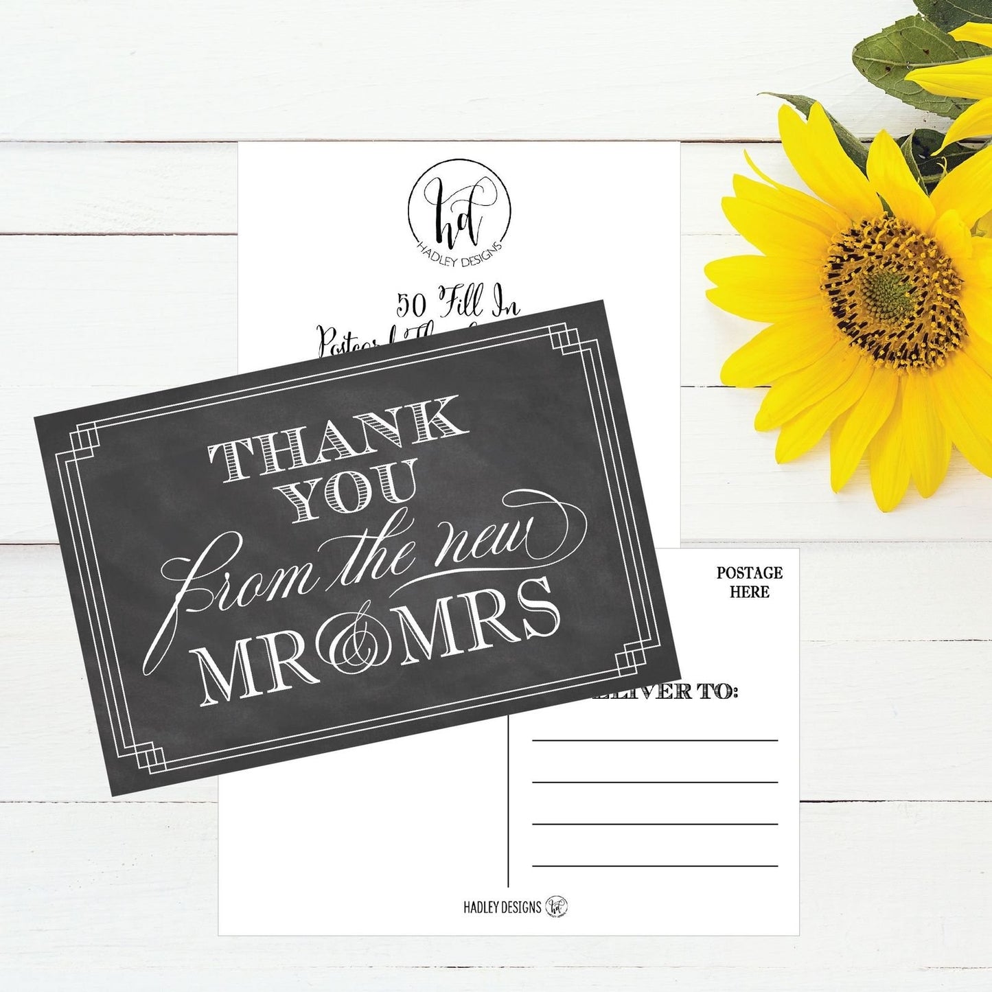 50 4x6 Chalkboard Rustic Thank You Postcards Bulk, Thank You Cards From The N...