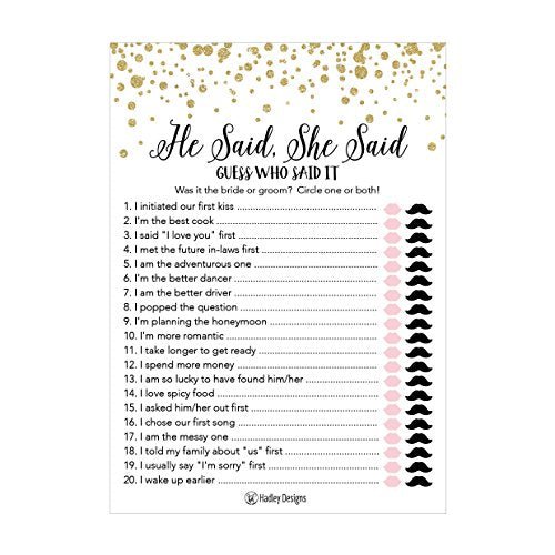He Said She Said Bridal Shower Games | Set of 25 | Cards & Party