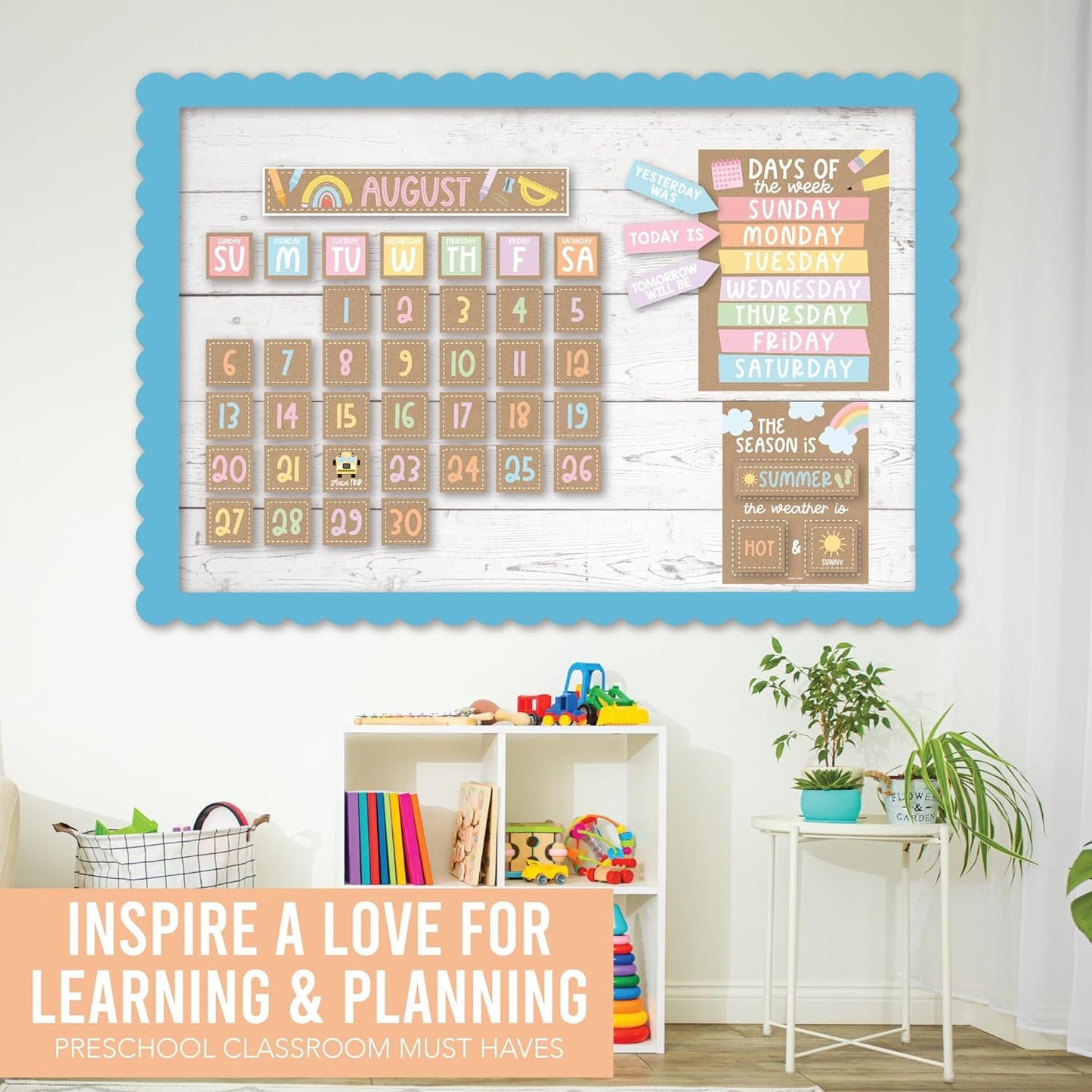 Rustic Classroom Calendar Set Bulletin Board - Bulletin Board Calendar For Classroom Elementary, Teacher Calendar Bulletin Board Sets, Preschool Calendar For Classroom, School Calendar For Classroom