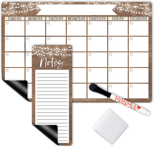 Rustic Large Magnetic Calendar for Fridge Dry Erase Board for Refrigerator - Magnetic Fridge Calendar Dry Erase Magnetic Whiteboard Calendar, Magnetic Dry Erase Calendar for Fridge Planner Magnet