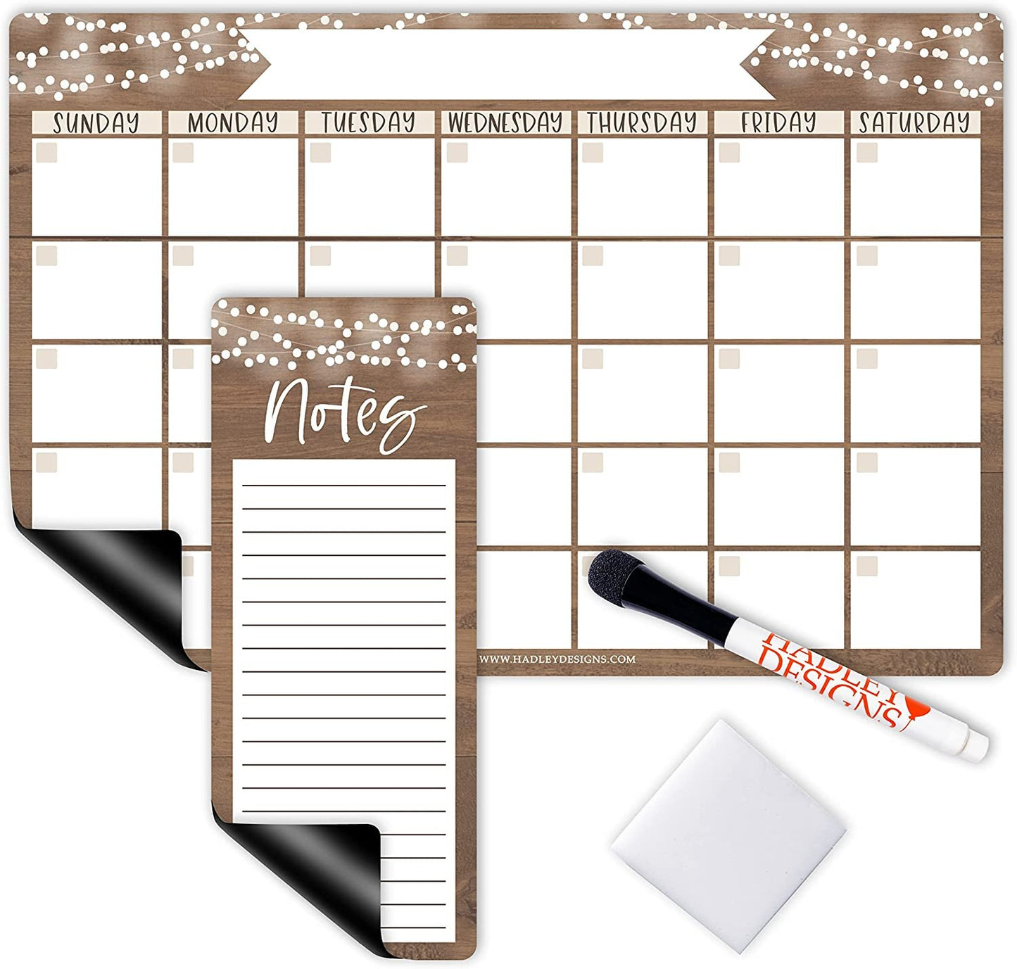 Rustic Large Magnetic Calendar for Fridge Dry Erase Board for Refrigerator - Magnetic Fridge Calendar Dry Erase Magnetic Whiteboard Calendar, Magnetic Dry Erase Calendar for Fridge Planner Magnet