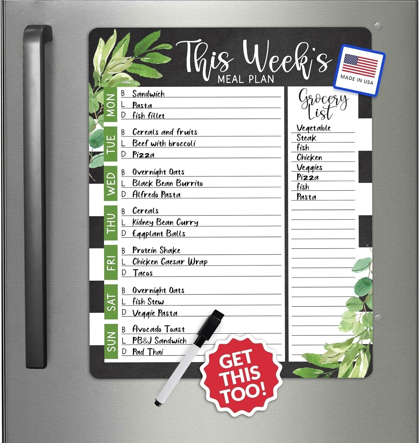 Farmhouse Greenery Magnetic Meal Planner | Weekly | Calendar & Planners