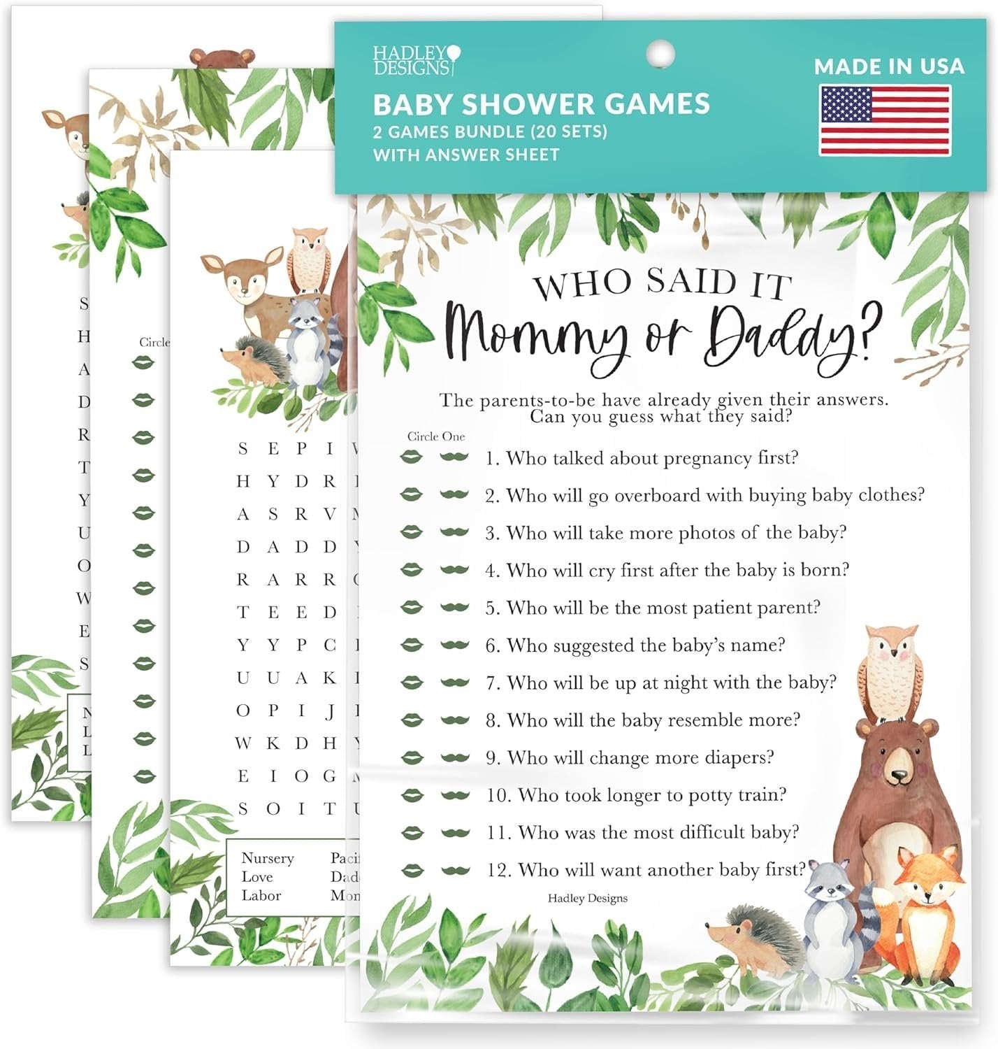 Who Said It Mommy or Daddy & Baby Word Search | Set of 20 | Baby Shower Games