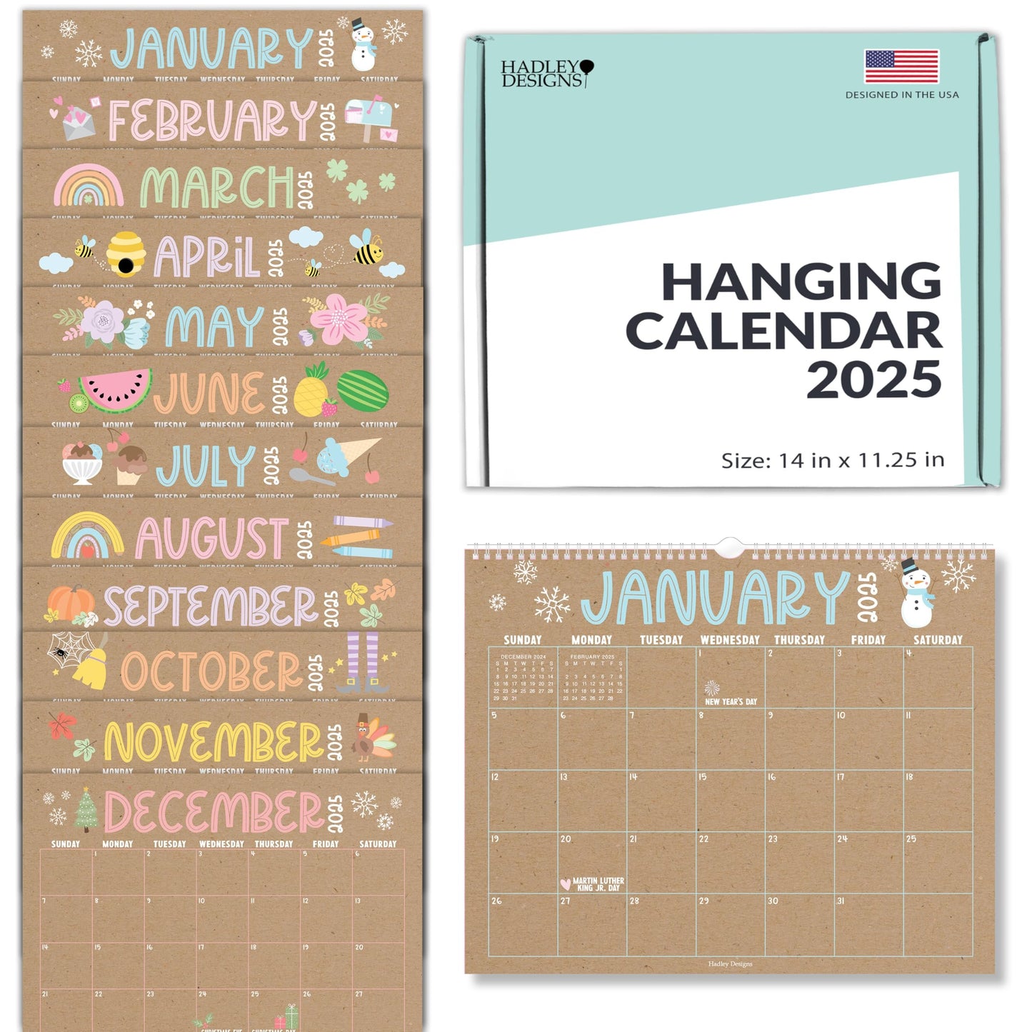 Doodle Kraft Large Wall Calendar | 2025-2026 | 18 Month | Home & Office