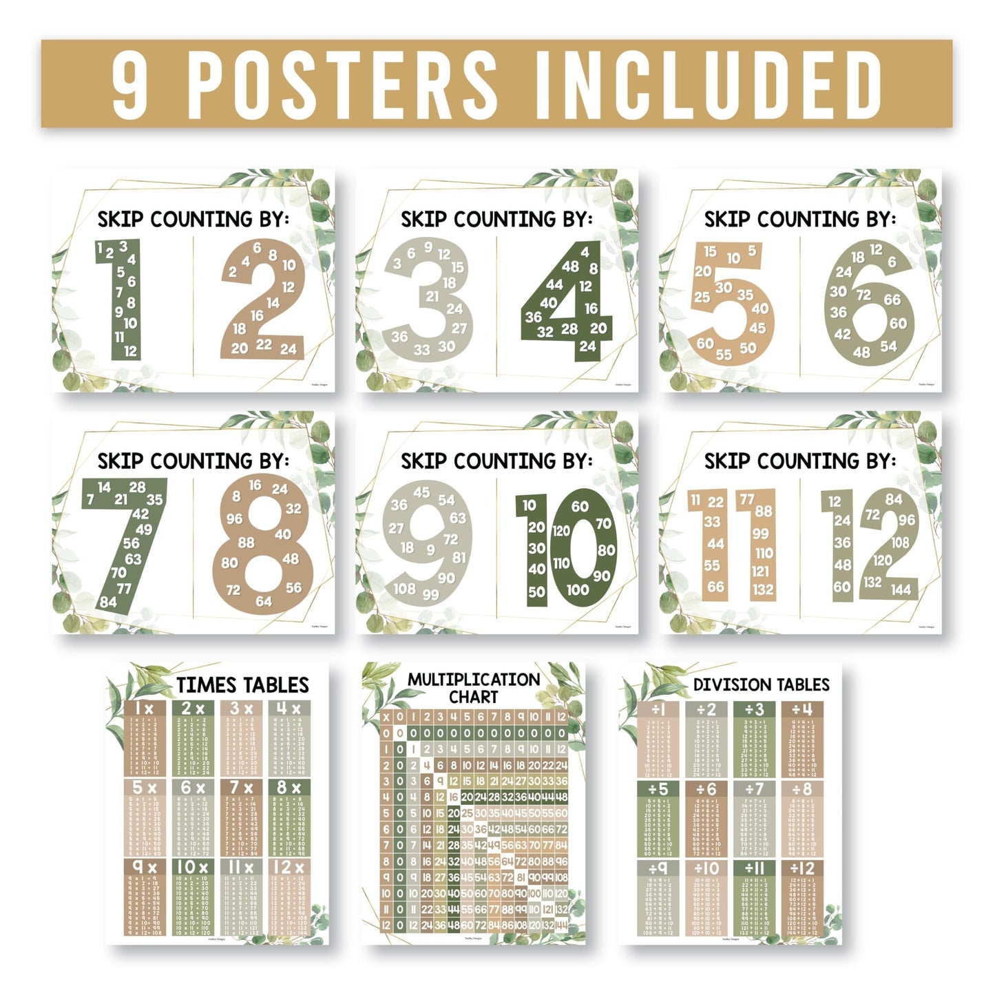 Geo- greenery Multiplication Posters | Set of 9 | Classroom Supplies