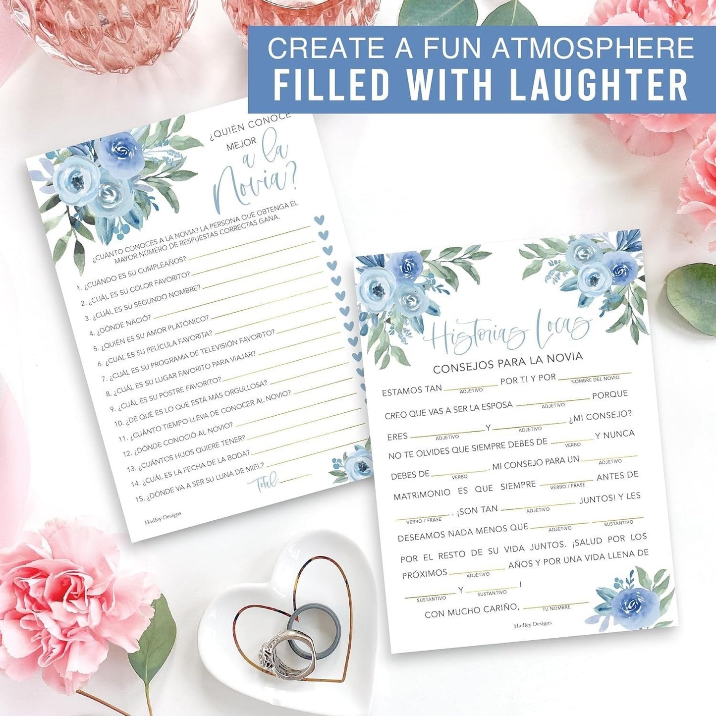 Mad Libs en español y Quién conoce mejor a la novia | Juego de 20 | Juegos para despedidas de soltera en español