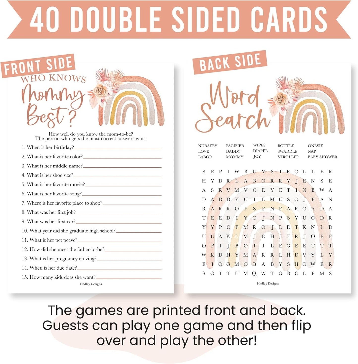 40 Boho Baby Shower Games for Girl - Baby Games for Baby Shower Bingo Game Girl, Who Knows Mommy Best Baby Shower Game, Baby Girl Baby Shower Word Search Game, Advice Cards Baby Shower Mad Libs Game