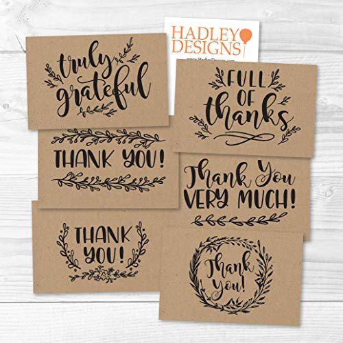 Kraft Folded Thank You Cards | Set of 24 | General