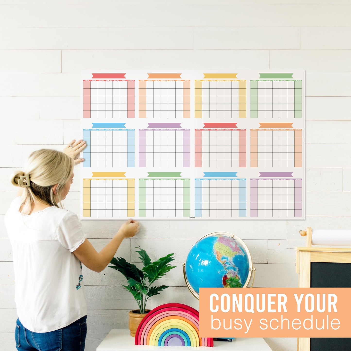 Colorful Undated Yearly 12-Month Calendar | Dry Erase | Calendars & Planners