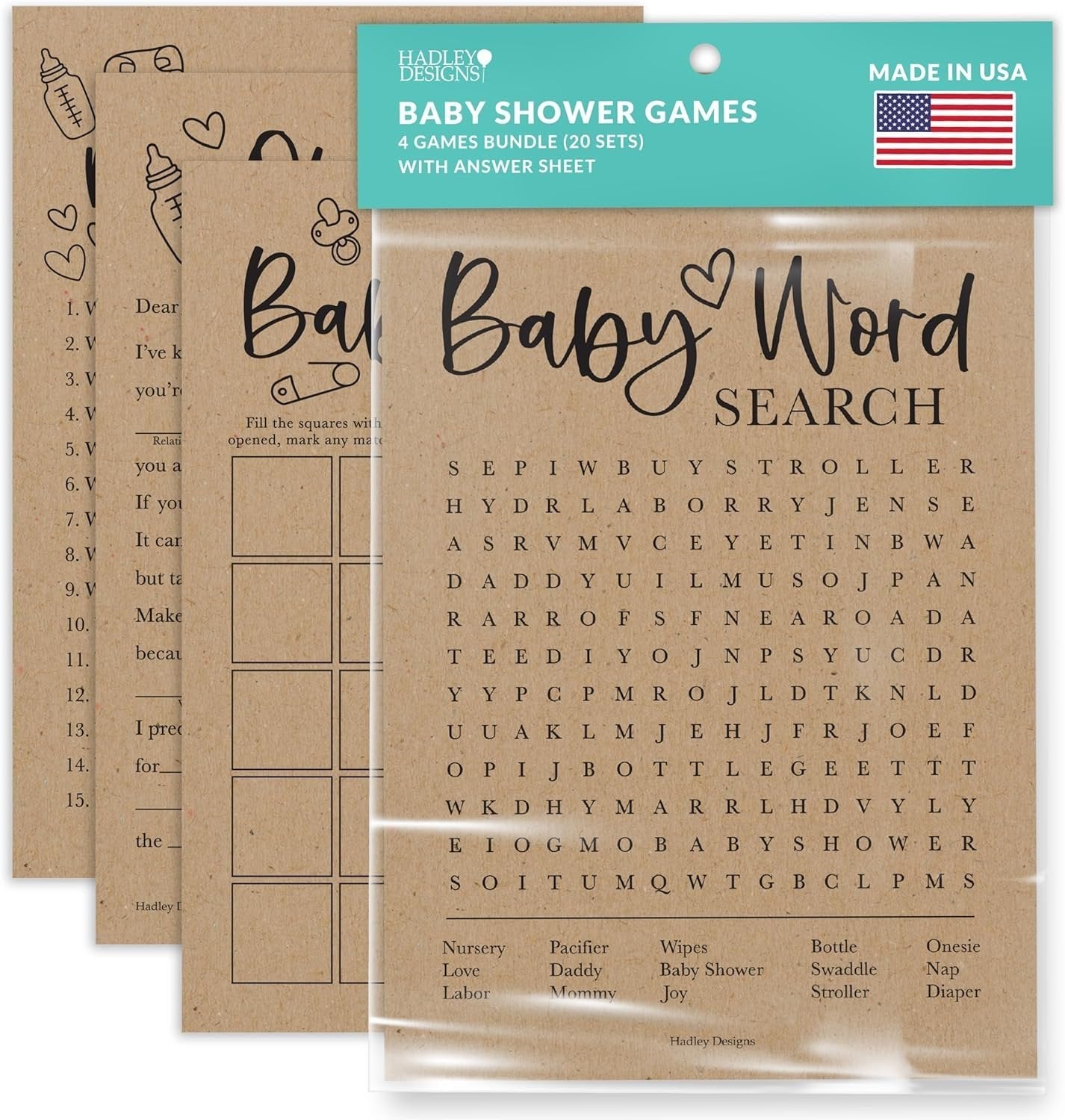 Word Search, Who Knows Mommy Best, Mad Libs, & Bingo Games | Set of 40 | Baby Shower Games