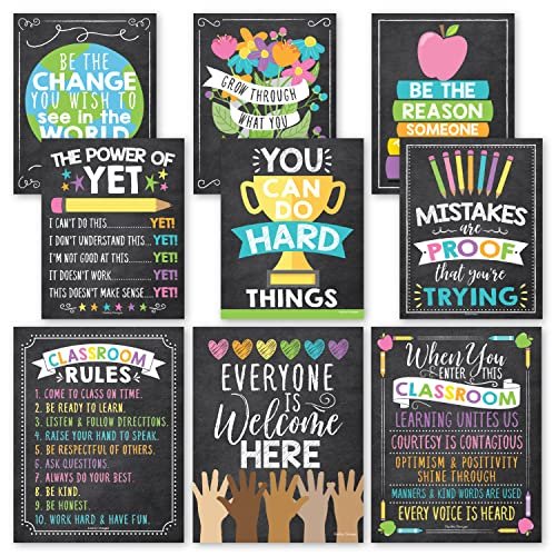 Pastel Chalk Classroom Motivational Posters | Set of 9 | Educational Supplies