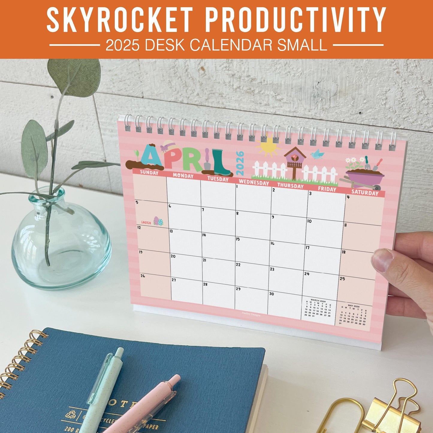 Doodle Typography Small Desk Calendar | 2025-2026 | Standing Flip Calendar