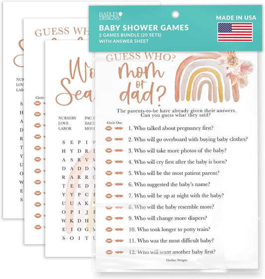 20 Boho Baby Shower Games For Girl - Hilarious Baby Shower Games Girl, Guess Who Mommy Or Daddy Baby Shower Game, Baby Girl Baby Shower Word Search Game, Baby Girl Baby Shower Games Funny