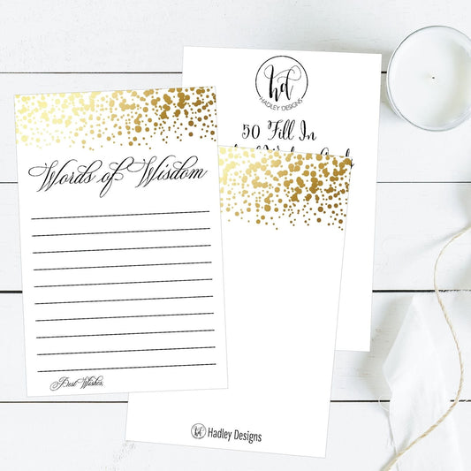 50 Gold Words of Wisdom Advice Cards, Use As Graduation Advice Cards, Marriage or Wedding Advice Cards, Guest Book Alternative, Bridal or Baby Shower Party Games, Boy or Girl Baby Predictions