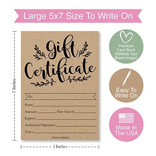 Blank Gift Certificates | Set of 25 | Cards & Party