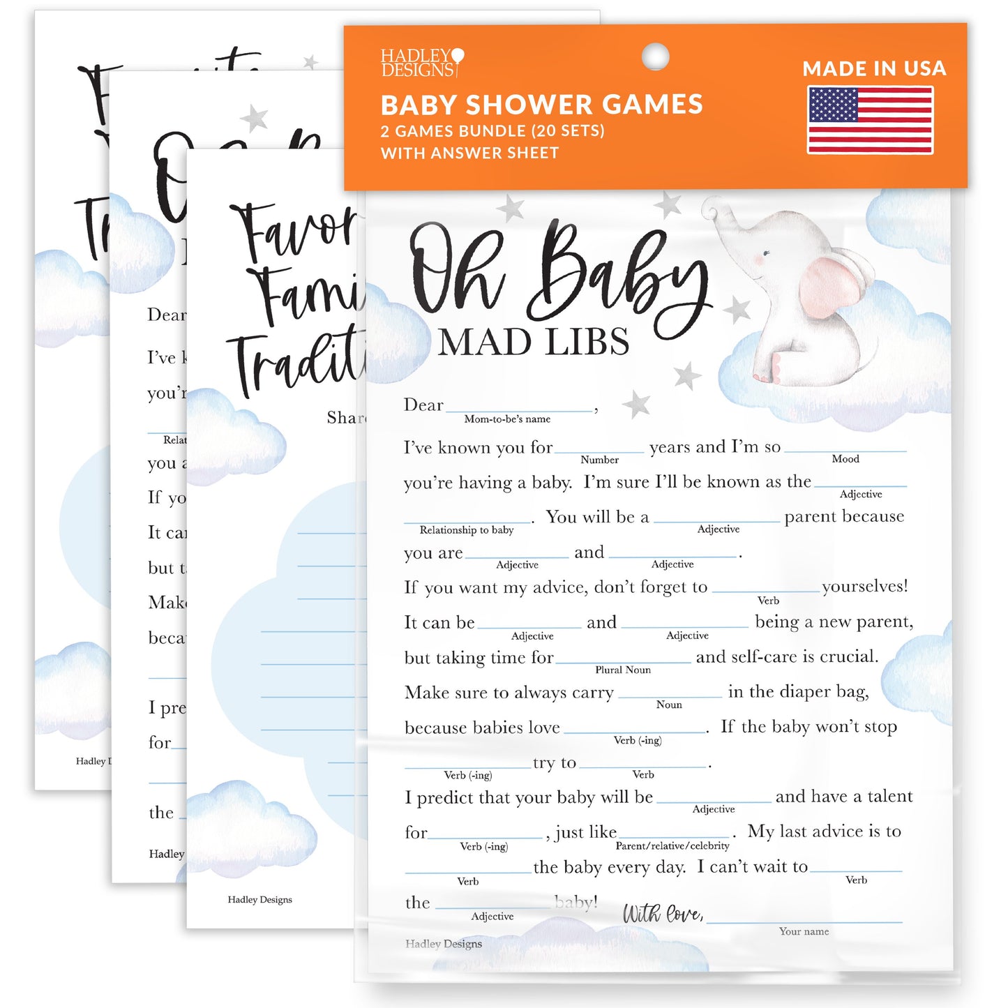 Baby Mad Libs & Family Traditions Games | Set of 20 | Baby Shower Games