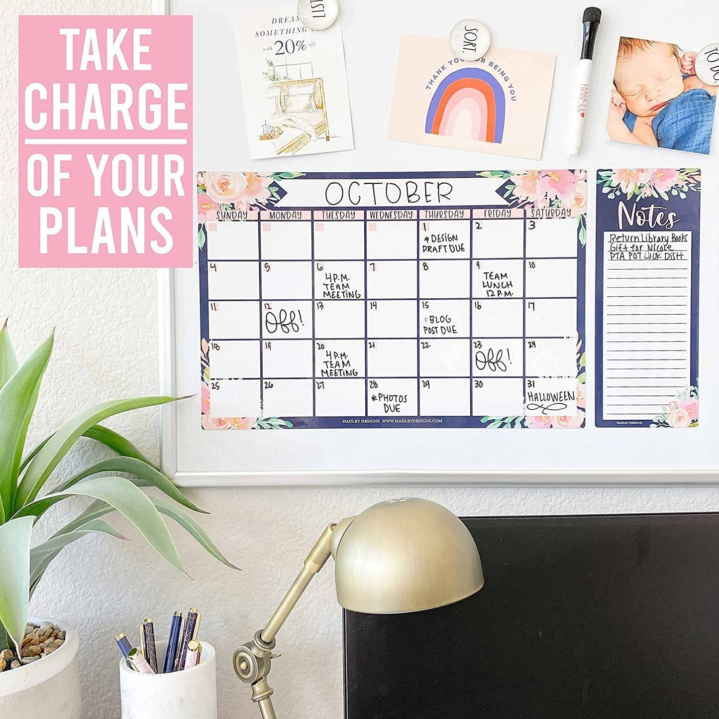 Navy Floral Magnetic Calendar | Dry-Erase | Calendars & Planners